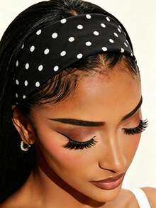 1/2 Black Polka Dot Bohemian Style Sports Yoga Headband Sweatband Unisex Running Fitness Headband High Elastic Soft Hair Tie Women's - Black - View 2