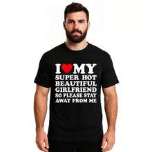 T-shirt J'aime ma super belle petite amie sexy en coton, col rond, manches courtes, t-shirt graphique classique décontracté pour hommes, confortable et polyvalent pour un port quotidien - Noir - Voir 6
