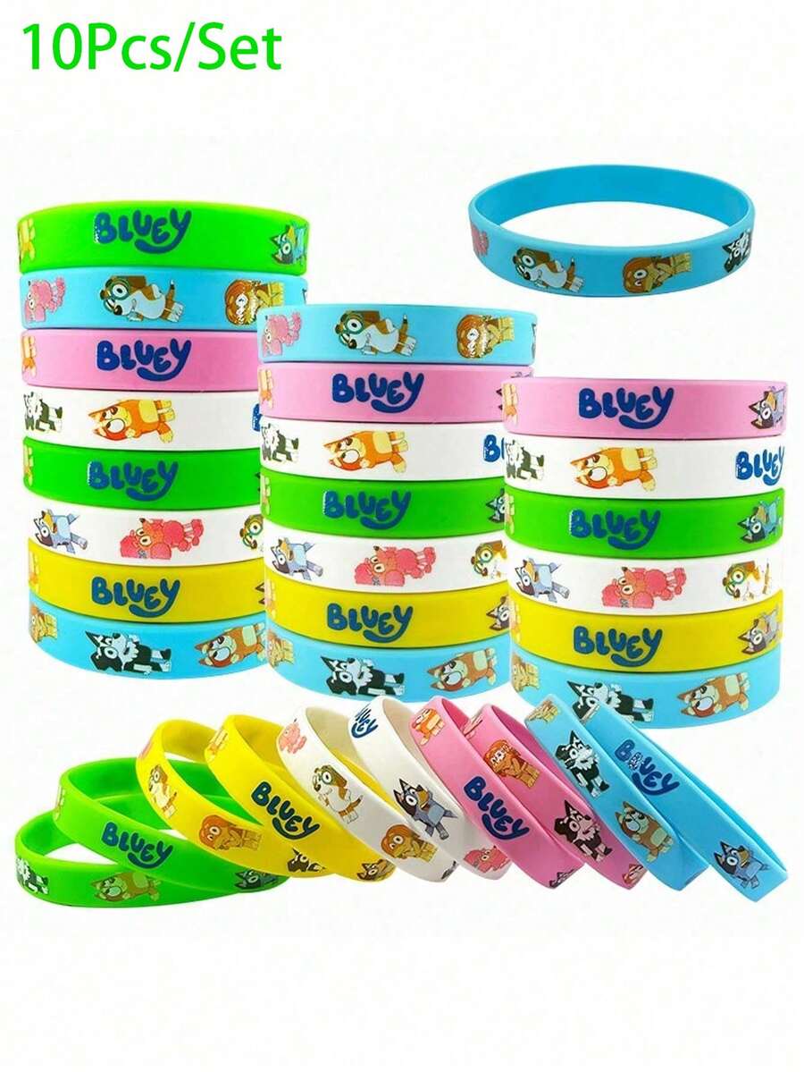 10入/組 Bluey 主題矽膠手環 派對用品 手鍊 生日派對配件 家庭聚會 賓果 狗狗角色扮演裝飾 禮物 拍照配件 蛋糕裝飾配件 - 查看 1