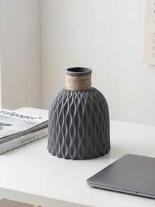 Jarrón de onda de agua creativo, material resistente a caídas, jarrón de decoración floral, textura geométrica combinada con cuerda de cáñamo, a prueba de fugas, adecuado para flores secas, flores frescas. Textura mate, adecuado para muchas festividades, gran regalo. - Ver 7