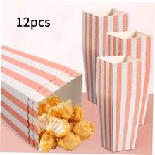 24PCS/12PCS Striped Popcorn Paper Boxes - Carnival Party Mini Paper Popcorn Candy Containers Movie Night Party Supplies Light Pink - Baby Pink - View 11