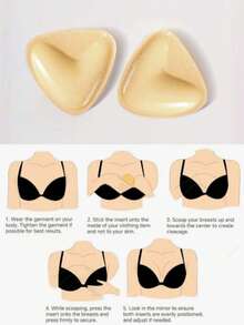 1 Pair Double-Sided Self-Adhesive Breast Pads, Triangle Thickened Support Design, Reusable, Waterproof, Suitable For Swimming - Khaki - View 10