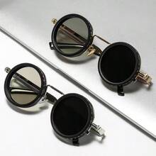 1 Pair Solid Color Retro Fashion Glasses, Rotatable Lenses, Adjustable Brightness, Alloy Frame, Black Gray TAC Lenses, Unisex, Suitable For Office, Travel And Daily Wear. - Multicolor - View 6
