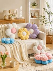 Flower Shaped Plush Throw Pillow, Soft Decorative Cushion For Sofa, Daisy Design Home Decor Pillow For Bed - Pink With White Core - View 5
