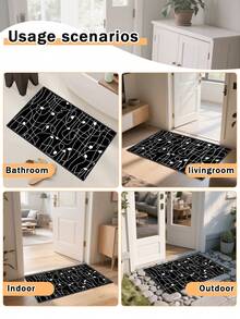 1 pieza Alfombra de piso antideslizante con patrón para exteriores, alfombra interior, alfombra de baño, alfombra de cocina, alfombra decorativa, alfombra multifuncional para pasillo, suave y cómoda, fácil de limpiar, adecuada para entradas interiores y exteriores, dormitorios, decoración del hogar - Blanco y Negro - Ver 10