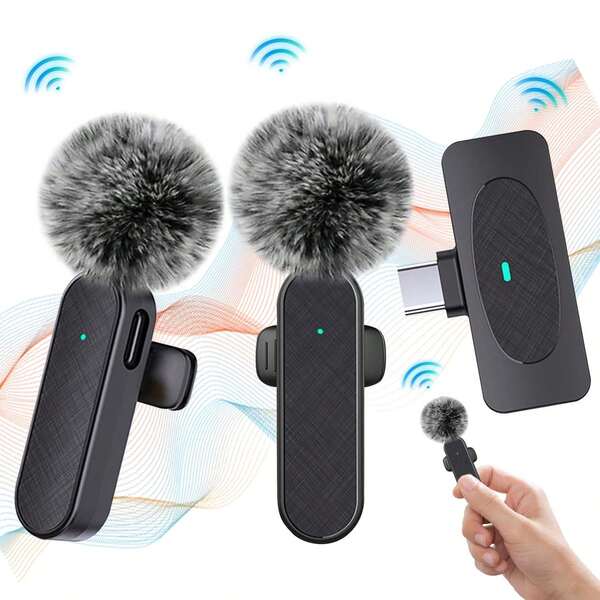 Universal Wireless Clip-On Microphone, Stable Signal Transmission, Noise Reduction Function, Excellent Sound Quality, Suitable For IPhone Smartphones, Interviews, Meetings, Speeches And Multimedia Content Recording (40mAh Rechargeable Battery)