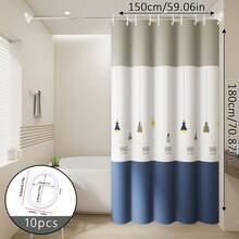 1pc Pendant Light Pattern Shower Curtain, Cartoon Design, Bathroom Divider Curtain, Includes Hooks, Easy To Install - Multicolor - View 14