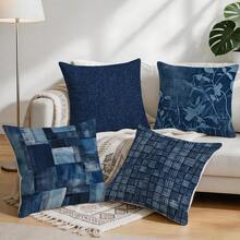 4pcs/1pc Blue Textured Abstract Pattern Pillow Covers, Without Inserts, Single-Sided Printed Pillow Covers, Suitable For Living Room Bedroom Home Decor, All Season Pillow Covers - Multicolor - View 9