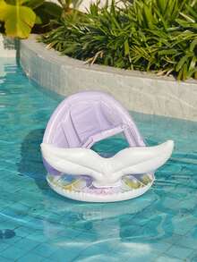 1pc Purple Starry Pattern Mermaid Tail Shaped Kids Swim Ring With Sunshade - Multicolor - View 9