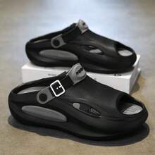 Men's Summer Sports Slip-On Sandals, Backless Slides, Beach Slippers, Breathable Sandals - Black - View 2