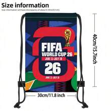 FIFA Drawstring Gym Bag, 2026 USA Canada Mexico World Cup Unisex Drawstring Backpack, Back To School Sports Bag, Durable Printed Drawstring Pouch, Soccer Fan Cheer Bag, Hiking Bag, Black And White Portable Storage Bag - Multicolor - View 2