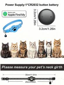 1pc Adjustable Reflective Cat Collar, Pet Cat Locator Collar Compatible With Apple Find My Tracker, 7-9 Inch Animal Print Design, Detachable Collar For Cats - Multicolor - View 11
