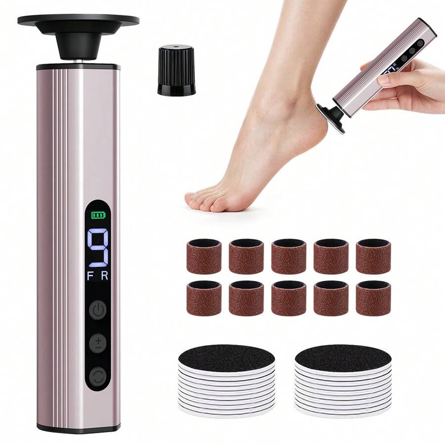 Hailicare Electric Foot Callus Remover 9-Speed Cordless Callus Remover With 20 Sandpaper Discs LCD Digital Display Rechargeable Nail Care Tool 2-In-1 Foot And Nail Care 1800mAh Type-C Charging Port