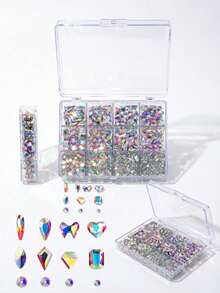 Best-Selling 12-Grid Flat Bottom Irregular Rhinestone Nail Art Decor, Iridescent Mixed Round Glass Rhinestones Nail Accessories - Baby Pink - View 4
