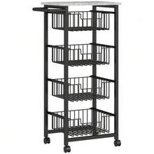 4-Tier Kitchen Trolley On Wheels, Rolling Serving Trolley, Kitchen Trolley With 4 Steel Baskets, Serving Cart - Light Gray - 查看 4