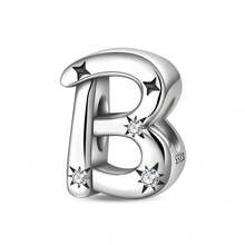 1pc S925 Sterling Silver 26 English Alphabet Bead, Original Rhinestone Star 3D Design, Versatile Spacer Bead Accessory, Compatible With Bracelets And Necklaces, Customizable Initial, Showcases Personalized Style, Meets Handmade Crafting And Daily Wear Needs - Silver - View 36