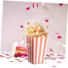 24PCS/12PCS Striped Popcorn Paper Boxes - Carnival Party Mini Paper Popcorn Candy Containers Movie Night Party Supplies Light Pink - Baby Pink - View 7