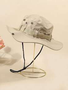 1 buah Topi Outdoor Warna Polos Baru, Topi Pelindung Matahari Bertepi Lebar dengan Tali Serut, Cocok untuk Santai, Mendaki, Memancing, Berkemah, Bersepeda, Mendaki Gunung, Perlindungan Matahari, Tahan Angin, Topi Ember Unisex - A - View 1