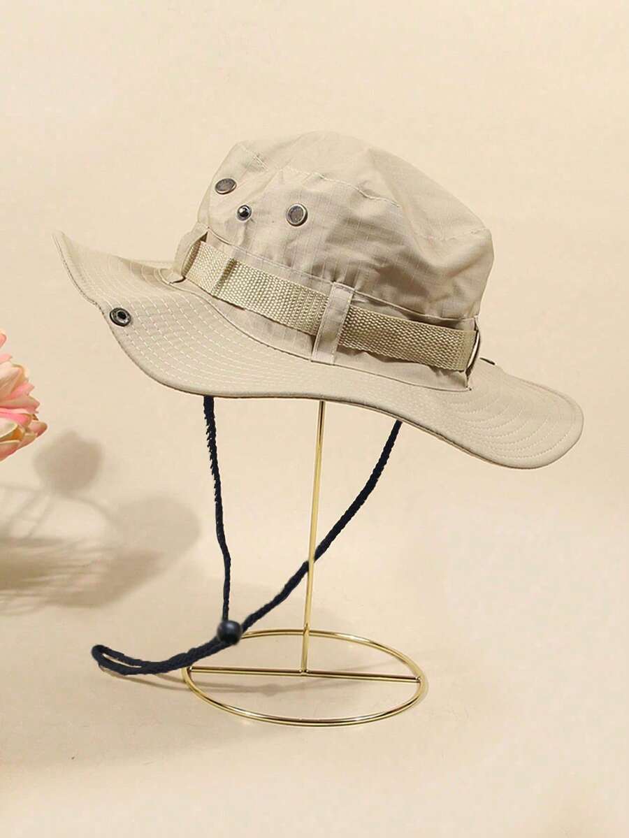 1 buah Topi Outdoor Warna Polos Baru, Topi Pelindung Matahari Bertepi Lebar dengan Tali Serut, Cocok untuk Santai, Mendaki, Memancing, Berkemah, Bersepeda, Mendaki Gunung, Perlindungan Matahari, Tahan Angin, Topi Ember Unisex - A - View 1