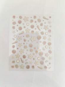 12pcs Ocean Style Gold Foil Nail Art Stickers, Starfish Shell Coconut Tree Summer Gold Foil Adhesive Nail Decals - 彩色 - 查看 8