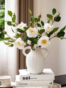 1PC Artificial White Snow Stream Camellia. Suitable For Home And Wedding Decoration, Floral Displays In Dining Rooms, Living Rooms, Bedrooms And Beside Beds. Also Great For Bridal Bouquets, Birthday Party Decor, Holiday And Valentine's Day Gifts. - White - View 4