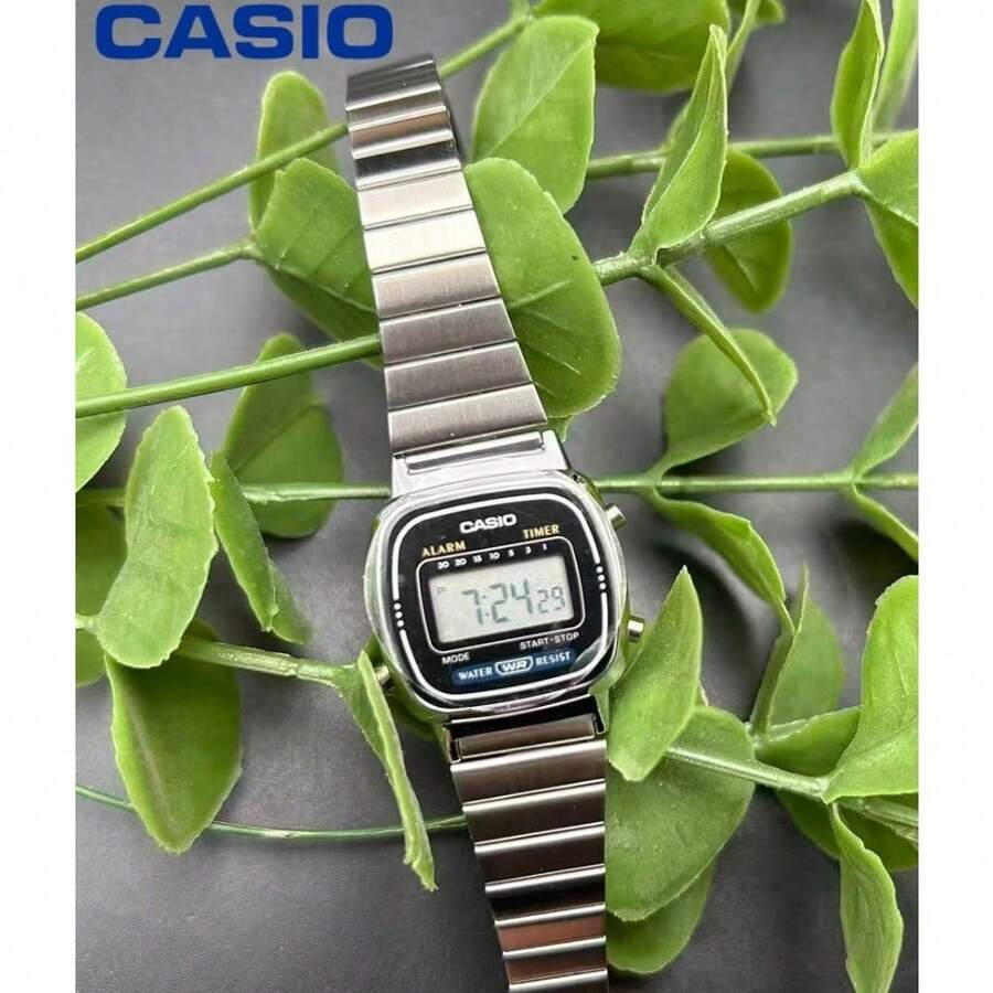 復古迷你銀色 Casio 數位手錶,細金屬錶帶 30M 防水小錶盤日常休閒配件 - 均碼 - 查看 1