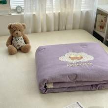 1 pieza Edredón delgado con ribete floral, estilo patchwork, edredón de aire acondicionado de verano, ropa de cama acolchada, estilo pastoral lindo, diseño de encaje suave & cómodo, adecuado para dormitorio, habitación, apartamento, primavera y verano, funda de almohada no incluida - Morado - Ver 7