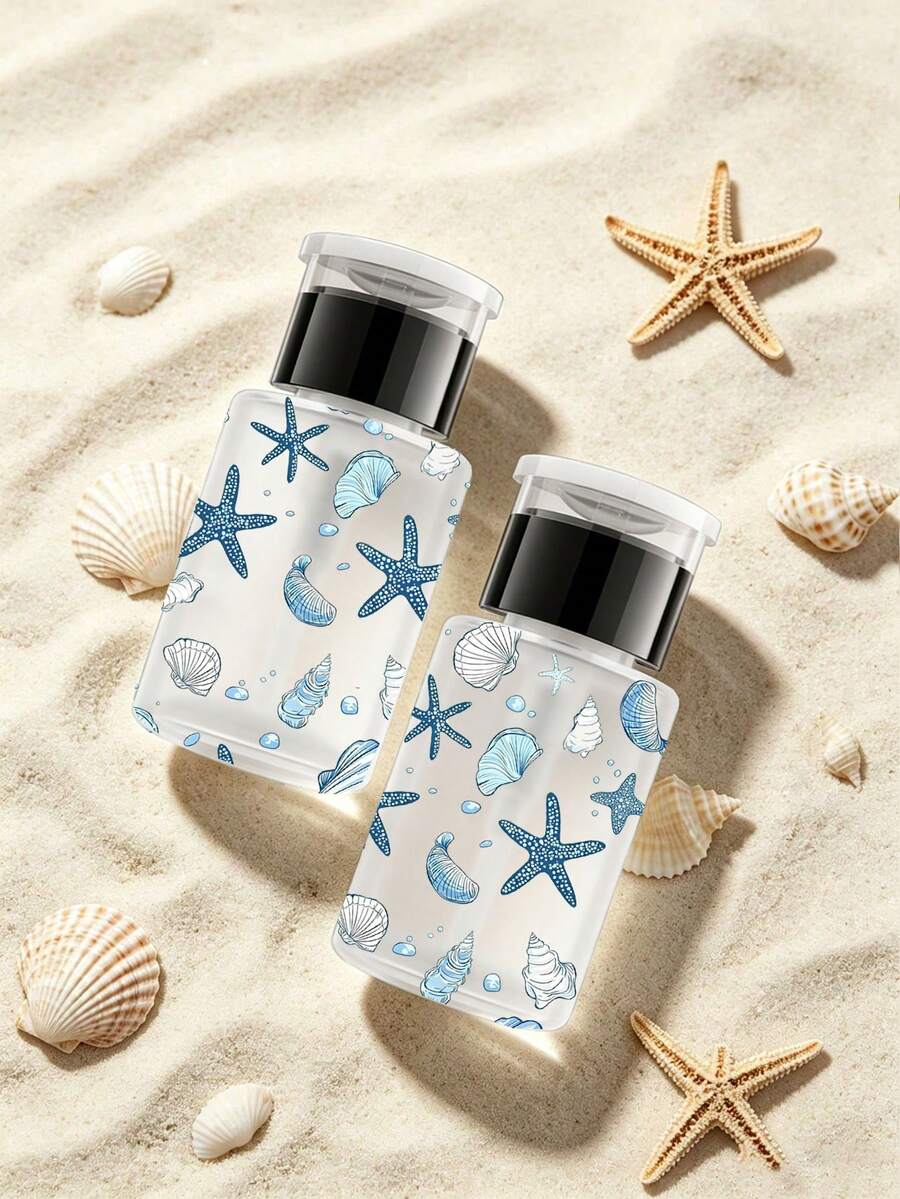 海星與海馬圖案透明寵物可重複使用旅行瓶,附攜帶式泵頭的卸妝液分裝瓶,適用於指甲油卸除液、化妝水和卸妝液,圓頂設計,可重複使用,卸妝液瓶,旅行必需品 - 彩色 - 查看 1