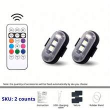 RGB LED Stroboskoplicht mit Fernbedienung kabellos, 8 Farben benutzerdefinierte Beleuchtung wiederaufladbare Fußraumleuchten, Außen- und Innenraum Dekorationszubehör Auto-Gadgets essentielles Produkt Kollisionsschutz Notfall-Blinkwarnung für SUV LKW Motorrad Fahrrad Flugzeug - Mehrfarbig - Übersicht 13