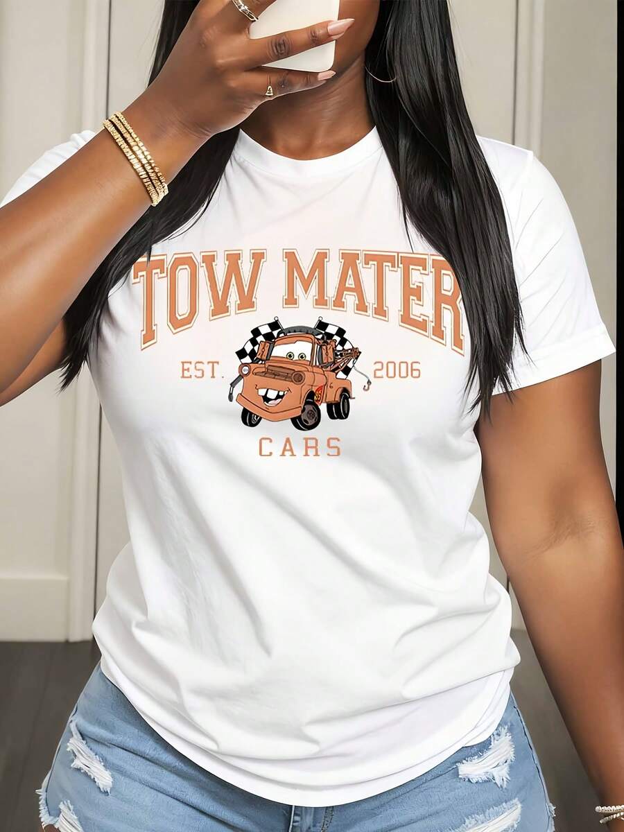 Disney Tow Mater Cars Est 2006 Printed T Shirt Unisex Casual Wear For Everyday Outfits Streetwear Style - 白色 - 查看 1