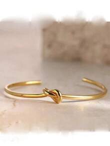 1pc Vintage 18K Gold Plated Knotted Decor Bracelet, Suitable For Women's Daily Wear - Gold - View 9