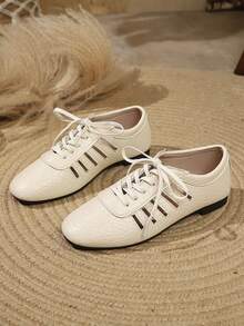 Women's Flat Hollow Lace-Up Casual Minimalist Shoes - White - View 6