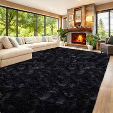 WISH TREE 8x10 Area Rugs For Living Room, Fluffy Shaggy Rug Soft Carpets, Big Rugs For Bedroom Home Decor Aesthetic Black - 黑色 - 查看 2