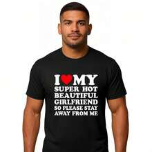 T-shirt J'aime ma super belle petite amie sexy en coton, col rond, manches courtes, t-shirt graphique classique décontracté pour hommes, confortable et polyvalent pour un port quotidien - Noir - Voir 1