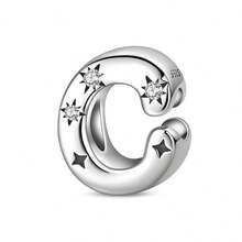 1pc S925 Sterling Silver 26 English Alphabet Bead, Original Rhinestone Star 3D Design, Versatile Spacer Bead Accessory, Compatible With Bracelets And Necklaces, Customizable Initial, Showcases Personalized Style, Meets Handmade Crafting And Daily Wear Needs - Silver - View 14