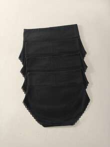 4 piezas de bragas de mujer de cintura alta de algodón suave, con detalle de encaje elástico, sin costuras, cobertura completa, transpirables, antibacterianas y cómodas para uso diario, en varios colores - Negro - Ver 7