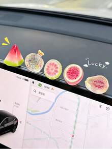 5PCS Ice Clear Fruit Car Ornament, Creative Mini Center Console Simulation Fruit, Car Decoration Ornament - A - View 2