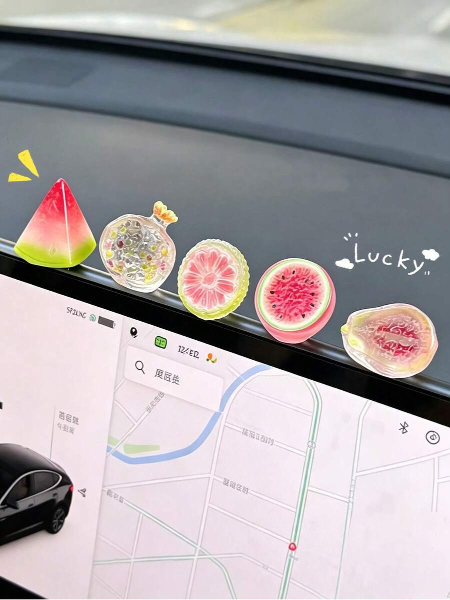 5PCS Ice Clear Fruit Car Ornament, Creative Mini Center Console Simulation Fruit, Car Decoration Ornament