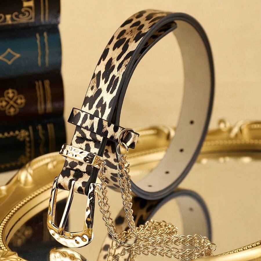 APLCSEY Leopard Print PU Women's Chain Belt, Fashionable, Essential For Parties And Dates, Suitable For Daily Use. - Leopard Print - View 1