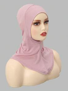 1PC Women's Fashion Solid Color Chin-Wrap Elastic Chin-Wrap Base Beanie Head Scarf - 063-powder Skin - View 8