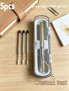 [Customized Product]1 Pen + 3 Refills + 1 Gift Box, Premium Stationery Gift: Customized Low-Key Luxury Metal Ballpoint Pen, Personalized Engraving, Smooth Writing, Office Essential - Sets - View 1