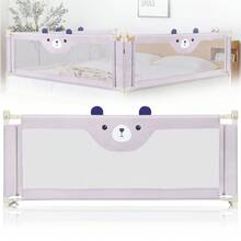 Baby Gate Fence, With Bear Pattern Baby Bed Fence Park, Breathable Mesh And Height Adjustable, Child Protection 175x100x26 Cm/200x100x26 Cm - Grey - View 12