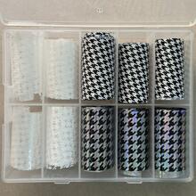 RITANAILDECO RitaNail 10 Rolls Set Nail Art Transfer Paper, Houndstooth Black & White Holographic Nail Transfer Stickers, Non-Self-Adhesive, Nail Salon Recommended, Nail Artist Selected Style, DIY Art Nails - Multicolor - View 7