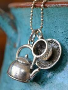 1pc Vintage Alloy Jewelry Accessory, Teapot & Coffee Cup Pendant Necklace Charm For Kids - one-size - View 1