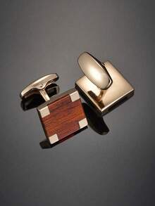 1 Pair Men's Fashion Faux Wood Grain Copper Cufflinks For Wedding, Business, Banquet And Daily Wear - Rose Gold - View 2