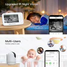 5Inch WiFi Baby Monitor Phone APP & Monitor View Control With Pan-Tilt-Zoom Video Camera Cry Temperature Detection Night Vision 2 Way Talk Cam - White - View 8