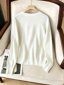 GIGOGOU 大尺碼 1XL-4XL 女款基礎針織毛衣上衣 長袖 秋冬服飾 白色 - 白色 - 查看 2