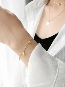 1 pieza Pulsera de borla con cruz de circonita de plata de ley S925 de lujo personalizada, adecuada para uso diario casual, fiesta, vacaciones, cualquier regalo festivo para mujeres - cruz - Ver 10