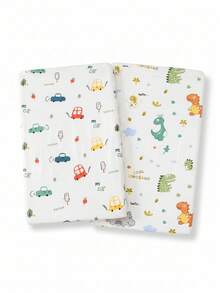 2pcs Soft Comfortable Breathable Baby Animal Pattern Fitted Sheets (39.37*23.62) Inch, (47.24*23.62) Inch, (51.96*28.34) Inch - Multicolor - View 29