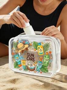 「Sun Care」字母印花 PVC 化妝包，女款 PVC 旅行收納包，拉鍊開合，輕量耐褪色化妝盥洗包，適合女性與女孩，TSA 認可便攜式化妝收納盒，易清潔設計，適合送給母親、老師、朋友、護理師、女性好友的禮物，適用於學校、度假、假期、返校用品，防水化妝包 - 彩色 - 查看 6